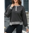 thumbnail image 3 of JYLFC Womens Sweatshirts Button Down Henley Color Block Patchwork Pullover Gray 2XL, 3 of 6