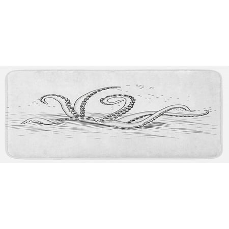 

Kraken Kitchen Mat Mythicary Creature Tentacles on the Sea Wave Fantasy Sketchy Illustration Plush Decorative Kitchen Mat with Non Slip Backing 47 X 19 Black White by Ambesonne