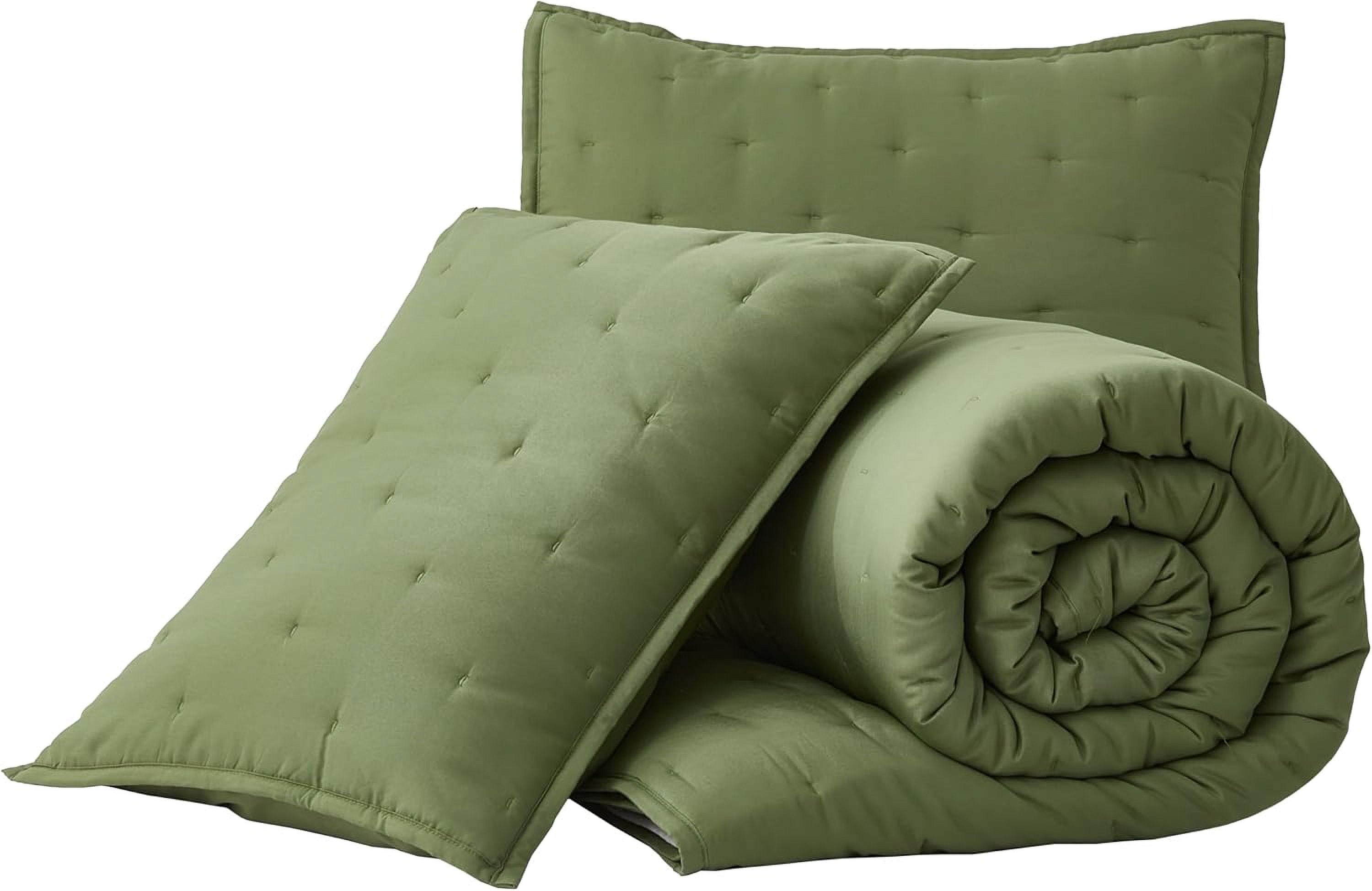 Chezmoi Collection Glen 3-Piece Crescent Stitched Quilt Set, King Size, Olive Green, Rayon Derived from Bamboo & Polyester Blended, Soft Breathable Cooling Bedspread for Hot Sleepers