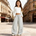 thumbnail image 2 of lnmuld Girls Wide Leg Sweatpants Fabric Drawstring Elastic High Waist Dual Side Pockets Soft Heavy Knit Minimal Casual Trousers Color:Light Gray,Size:14-15 Years, 2 of 4