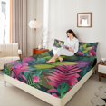 thumbnail image 3 of Manfei Boho Botanical Queen Sheets 4 Pieces,Hawaiian Tropical Leaves Queen Sheet Sets,1 Flat Sheet,1 Fitted Sheet and 2 Pillowcases, 3 of 6