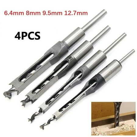 

4Pcs Square Hole Auger Drill Bit Set Mortising Woodworking Saw Mortise Chisels