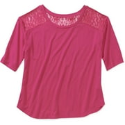 Juniors' Plus Lace Back Scoop 3/4 Sleeve Top