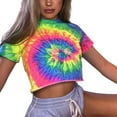 thumbnail image 1 of KOMOO Women Tie Dye Crop Tops Summer Short Sleeve Casual T-shirt Round Neck Short Tops Streetwear, 1 of 10