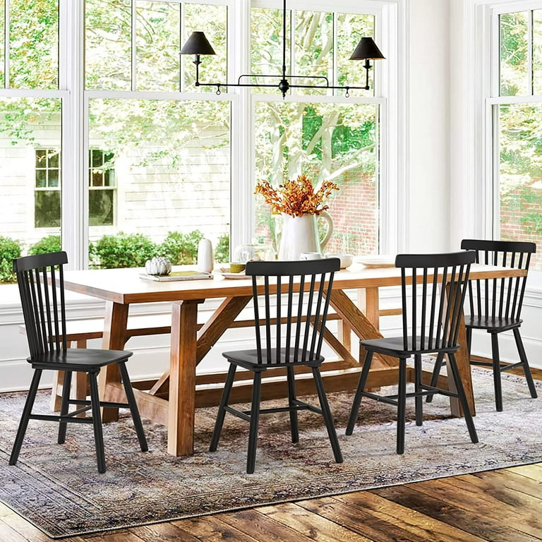 Dycanpo Black Dining Chairs Set of 6 18 Tall Kitchen Dining Room Wooden Chairs with Mid Century