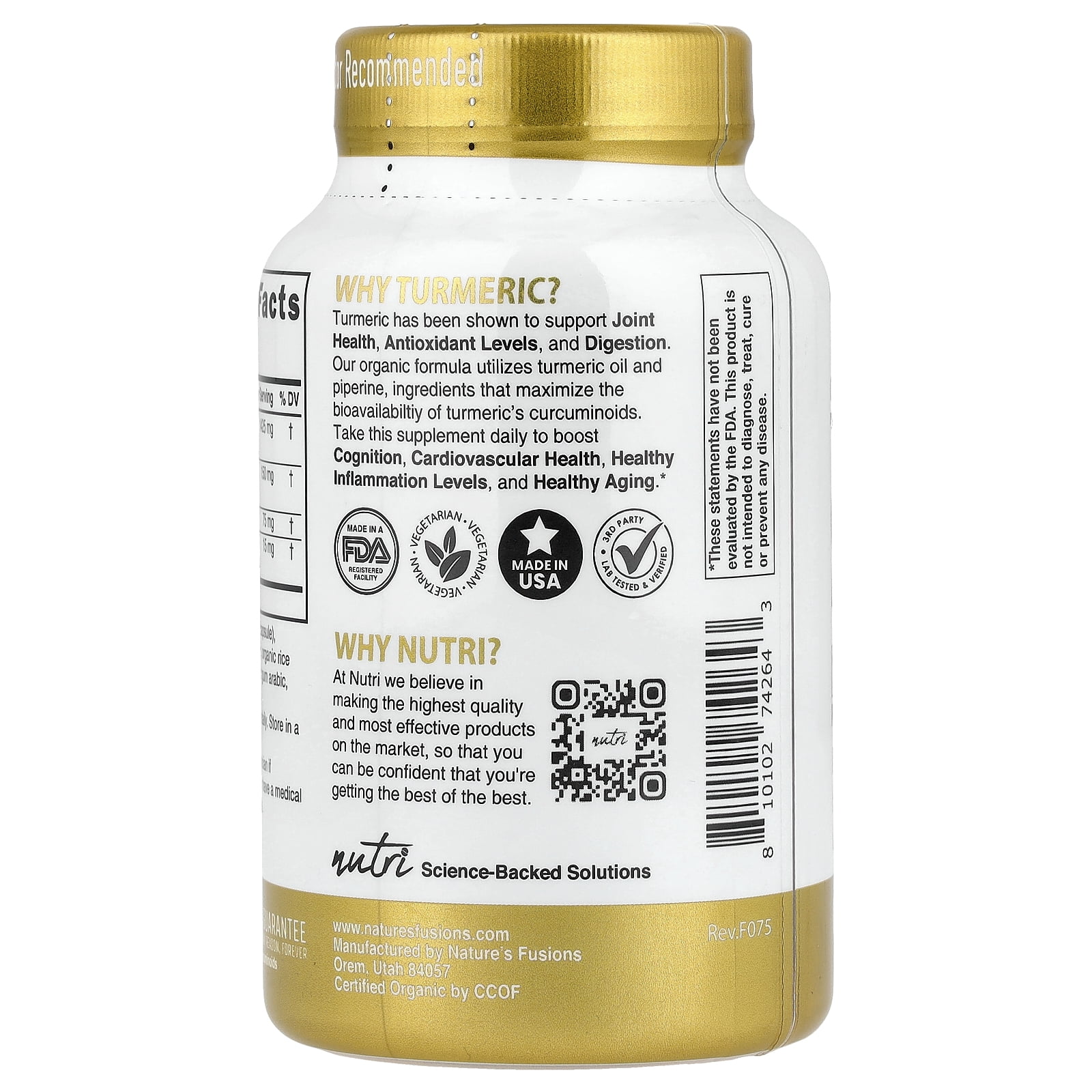 Nutri Organic Turmeric Curcumin+, 90 Organic Capsules