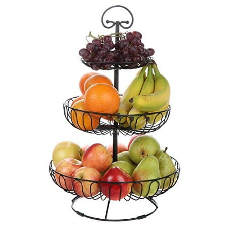 

Lilys Home Wire Fruit and Vegetable Holder 3-Tiered Fruit Basket Kitchen Accessories - Black