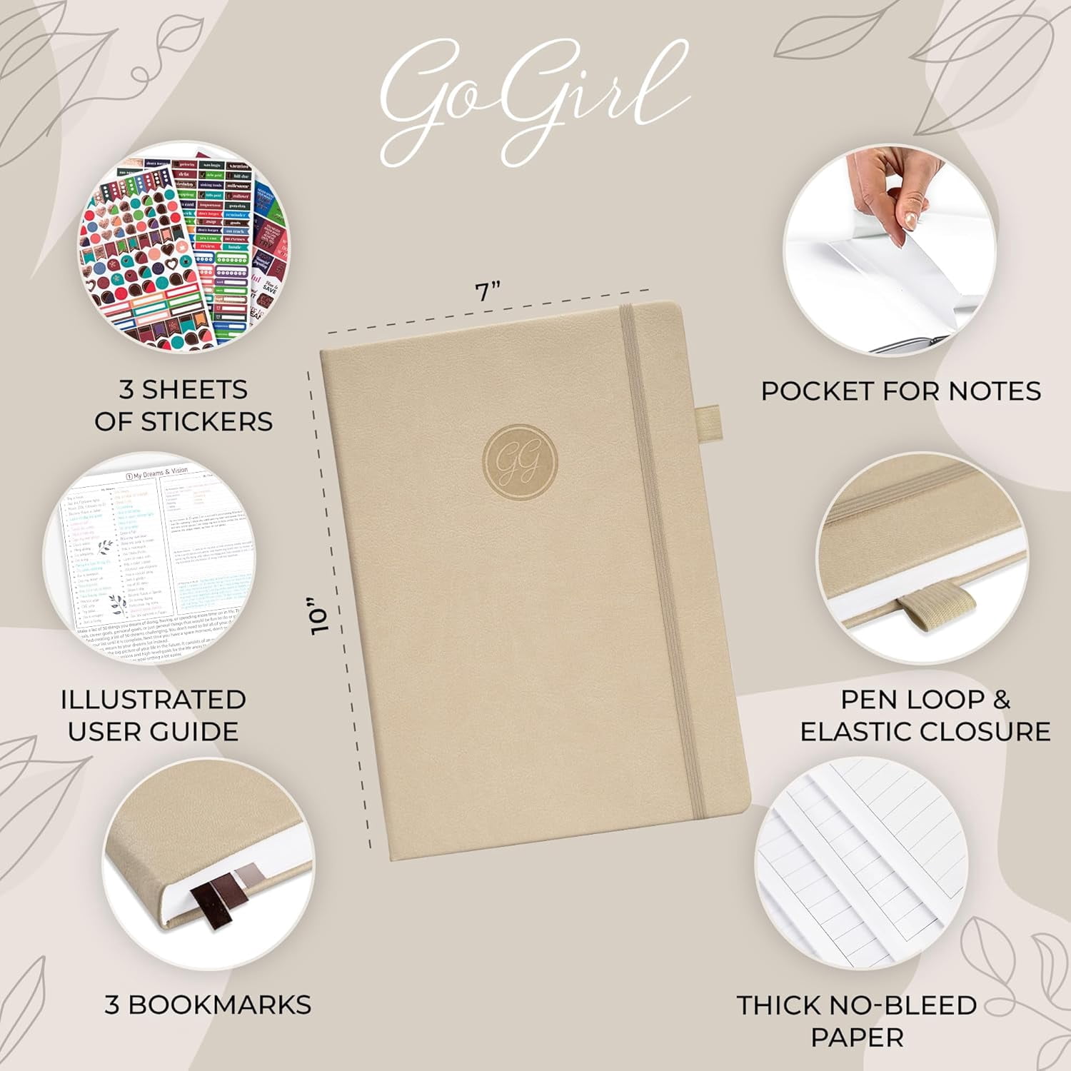 GoGirl Planner PRO Schedule - Undated Planner with Hourly Time Slots, Monthly, Weekly & Daily Organizer, Appointment Book for time Management, 7"x10" Hardcover, Lasts 1 Year - Seashell