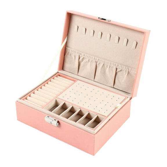 Jewelry Box 2-Layer Organizer Case Large Storage Necklace Ring Organizer Leather