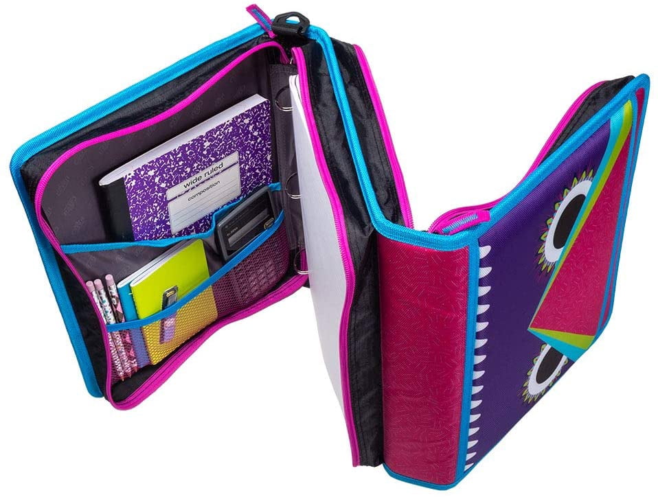 Case-it The Z Shape Zipper Binder - Two Binders in One - Double Sided 1.5 Inch D-Ring - Multiple Pockets - 500 Page Capacity - Comes with Shoulder Strap, Monster Design Z-176-ME