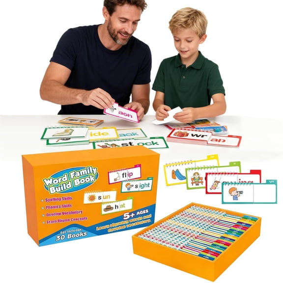 30 Read and Rhyme Flip Books, Word Family Build Book with Phonics & Sight Words Flash Cards, Interactive Reading Games for Kindergarten Classroom