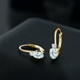 thumbnail image 4 of Gem Stone King 18K Yellow Gold Plated Silver Sky Blue Aquamarine and White Created Sapphire Leverback Earrings for Women (1.08 Cttw, Gemstone March Birthstone, Oval 6X4MM, Round 2MM, 3/4 inch), 4 of 5