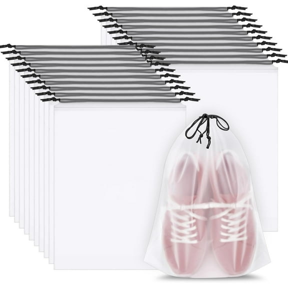 GoXteam 24PCS Clear Shoe Bags for Travel, 15.7" x 11.8" Travel Essentials for Women Men Drawstring Travel Shoe Bags for Packing, Waterproof Dustproof Portable Travel Shoe Storage Bag