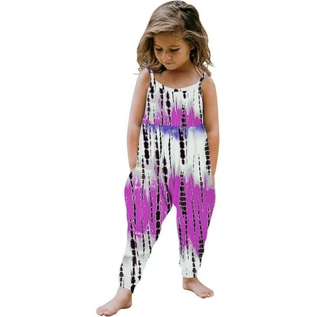 

DOSUKRAI Baby Girl Outfits Tie Dye Overalls Toddler One Piece Vintage Jumpsuit Color Block Spaghetti Strap Romper 1-6T Flash Deals of the Day Pink 2 Years