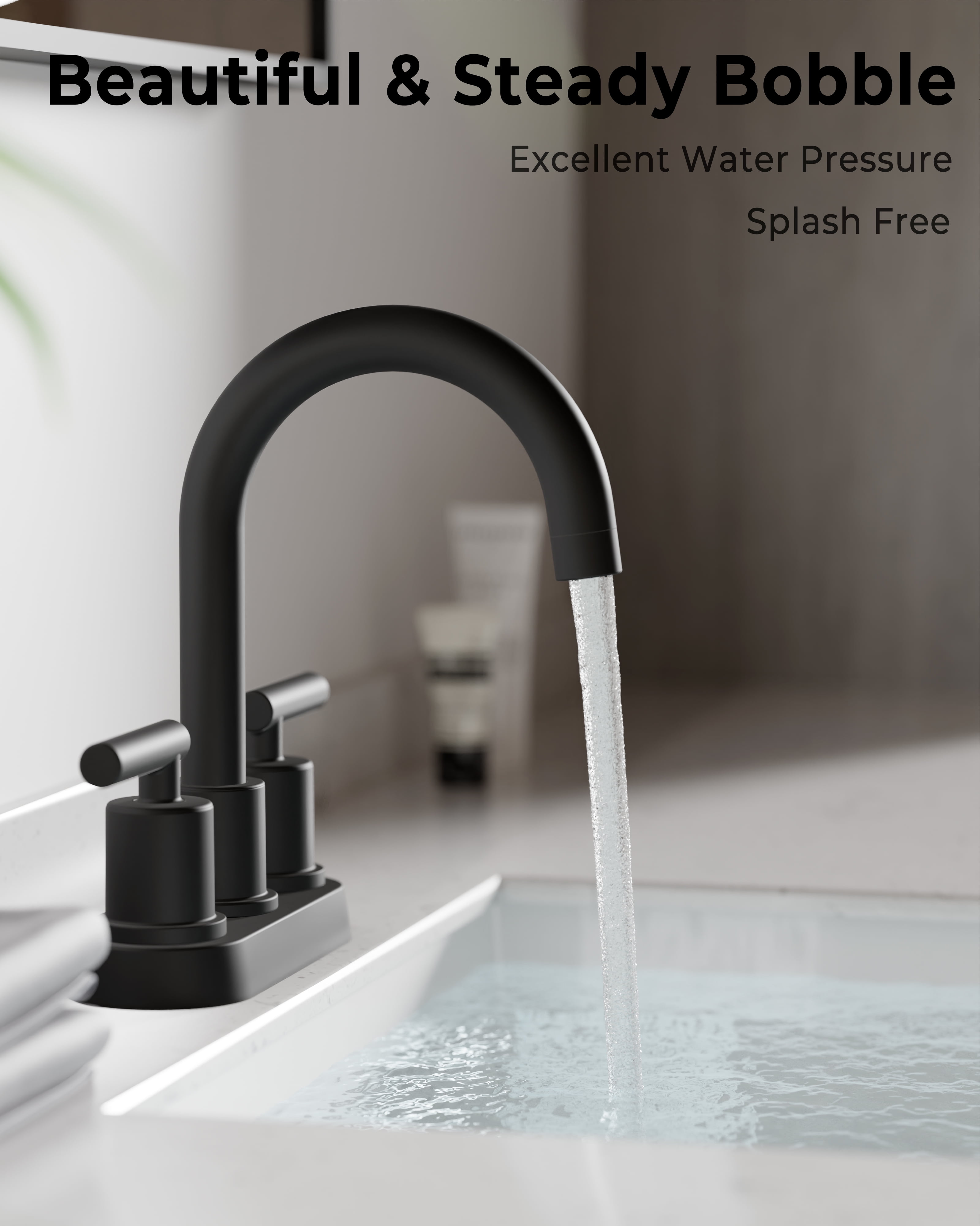 VXV Bathroom Faucet 4 Inch 2 Handle Centerset Utility Lavatory Vanity Faucet Modern 360 Rotating Black Faucet with Pop-up Drain Stopper Assembly and Supply Lines Fit 2 or 3