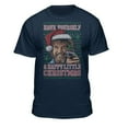 thumbnail image 1 of Teelocity Bob Ross Happy Christmas Sweater Graphic T-Shirt (Small - Standard Fit, Navy), 1 of 4
