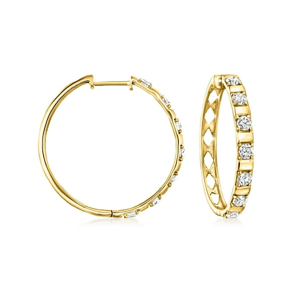 Ross-Simons 1.00 ct. t.w. Diamond Station Hoop Earrings in 18kt Gold Over Sterling, Women's, Adult