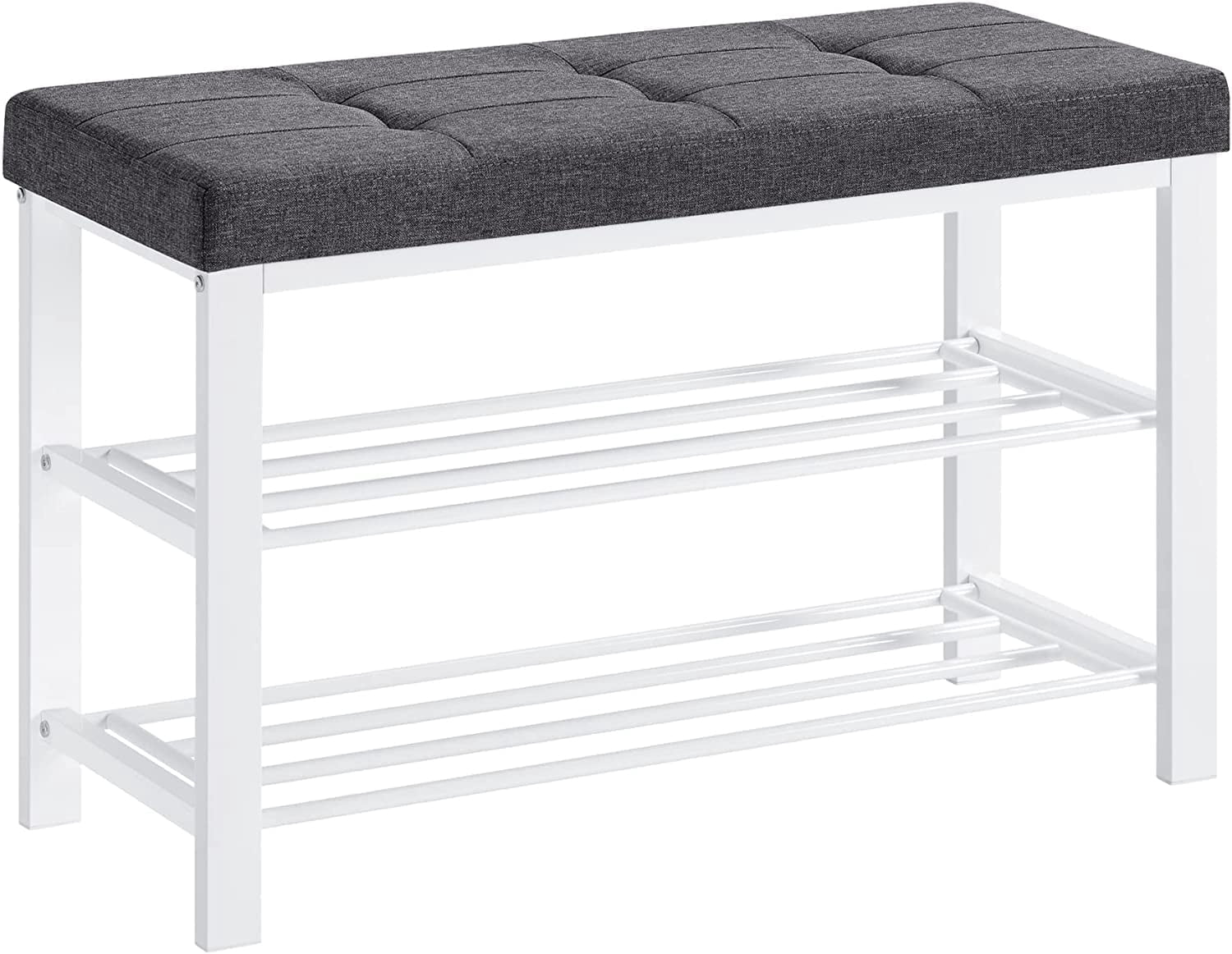 Songmics Shoe Storage Bench with Cushion, White and Gray