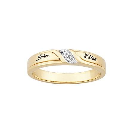 Personalized 18kt Gold over Sterling Silver Diamond Engraved Name Slim Wedding Band
