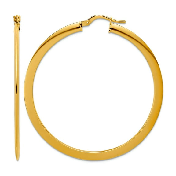 14k Solid Yellow Gold Polished Flat Tube Hoop Earrings 47.1x44.8mm Wide 1.5mm Thick Hoop Earring for Women