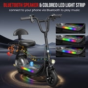 EILLEO Kids Electric Scooter, Bluetooth Speaker Foldable Scooter with Seat, 11MPH 132lbs Max Load E Mopeds, Carry Basket,LED Light Strip