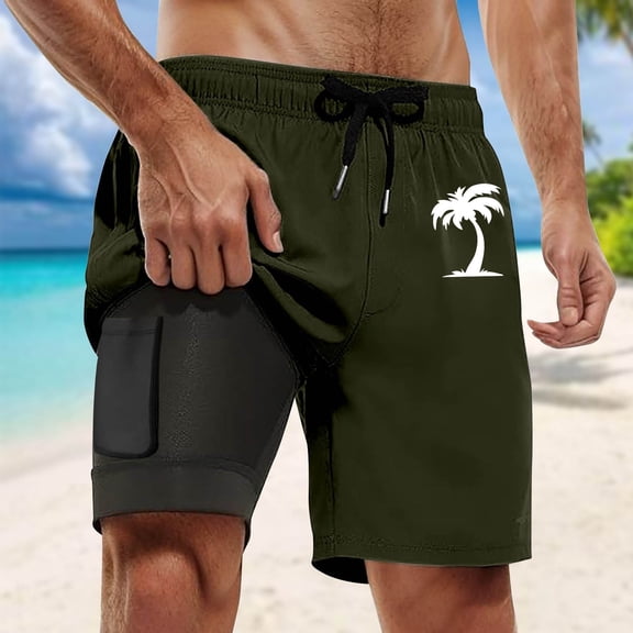 CONZONE Mens Swim Trunks With Stretch Liner Hawaiian Graphic Y2K Board Shorts for Men Elastic Waist Drawstring Lightweight Quick Dry Summer Beach Swim Shorts With Pocket