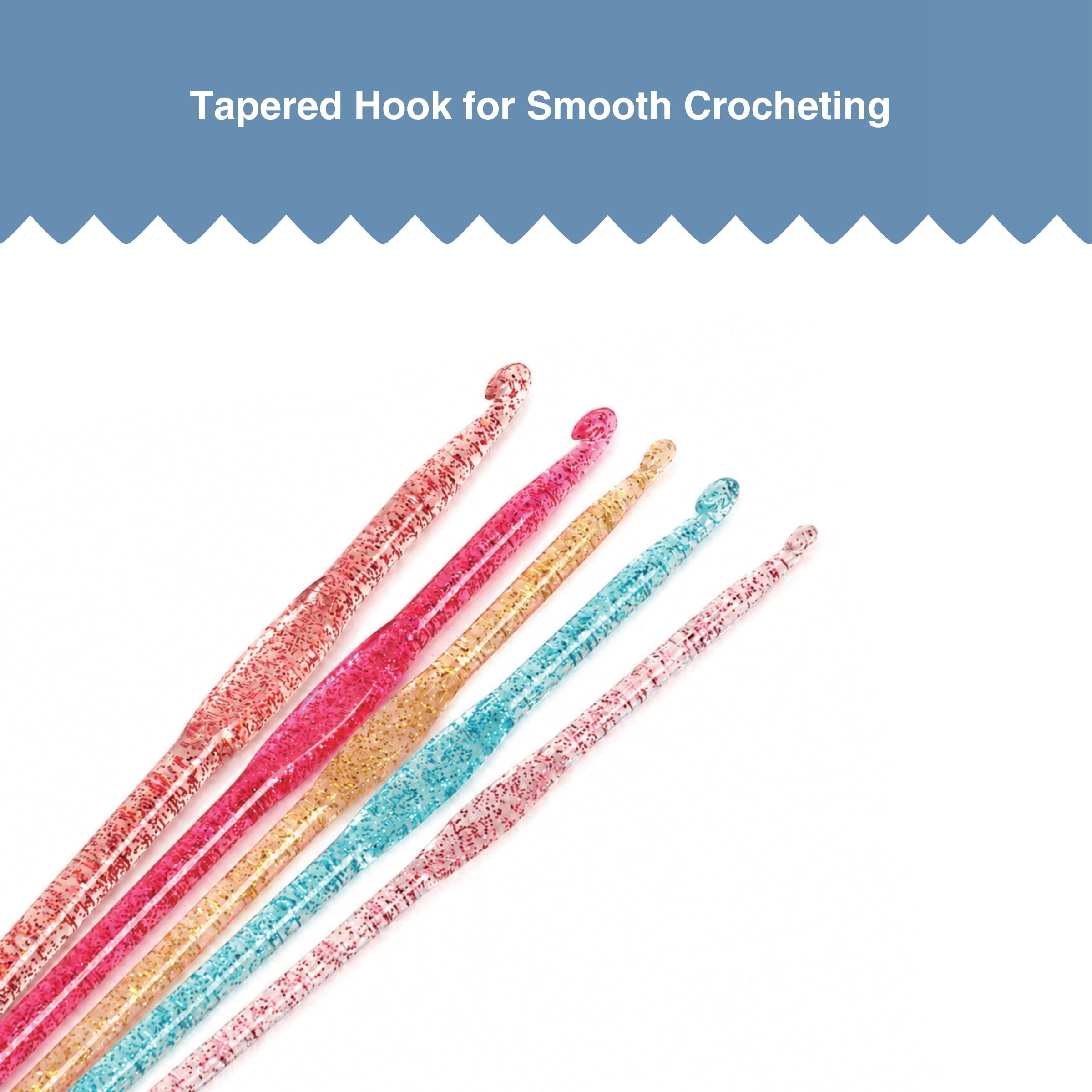 Hello Hobby Glitter Acrylic Crochet Hooks, Sizes G-K, 5-Piece Set