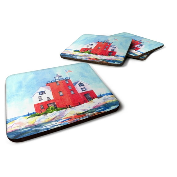 Carolines Treasures 6137FC Lighthouse on the rocks Harbour Foam Coaster Set of 4 3 1/2 x 3 1/2 multicolor