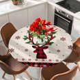 thumbnail image 2 of Red Christmas Elk Table Cloth, Round Fitted Tablecloths with Elastic Edge, Xmas Snowflake Botanical Berry Wipeable Waterproof Table Cover for Kitchen Wedding 45-54 Inches, 2 of 4