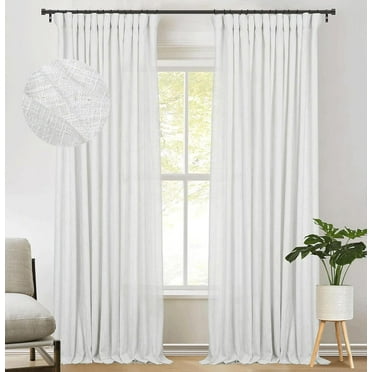 Linen Curtains for Living Room/Bedroom Linen Curtains 96 Inches Long 2 Panels Set Textured Natural Window Linen Drapes Light Reducing Privacy Curtains, W50 x L96, White
