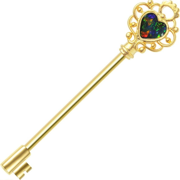 Industrial Piercing Barbell Heart Key Design with Opalite - 316L Surgical Steel