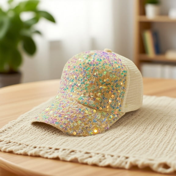 Glitter Sequin Baseball Cap Adjustable Mesh Design Breathable Sun Hat For Outdoor Activities Comfortable Fit Measuring 7.08x4.33x2.75 Inches