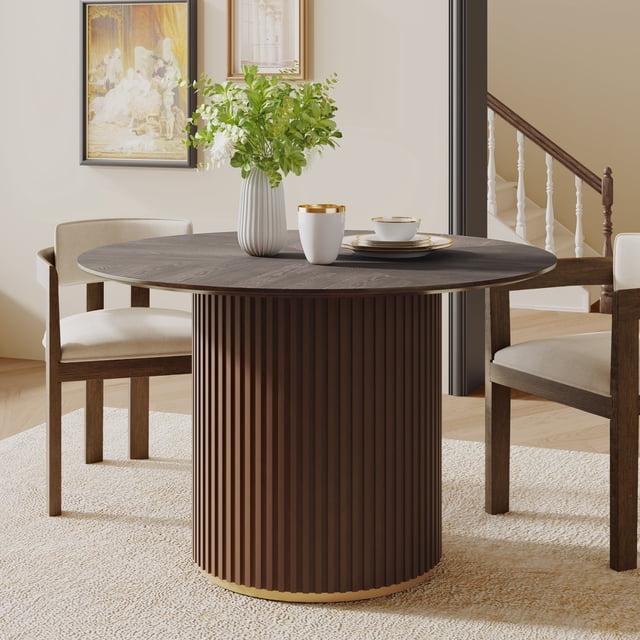47.25" Round Pedestal Dining Table,Walnut