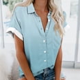 thumbnail image 1 of Lydiaunistar Womens Plus Size Spring Tops Casual Short Sleeve Blouse Shirt with Pocket Button Front Comfortable Printed Polyester Summer Comfort Wear Sky Blue, 1 of 5