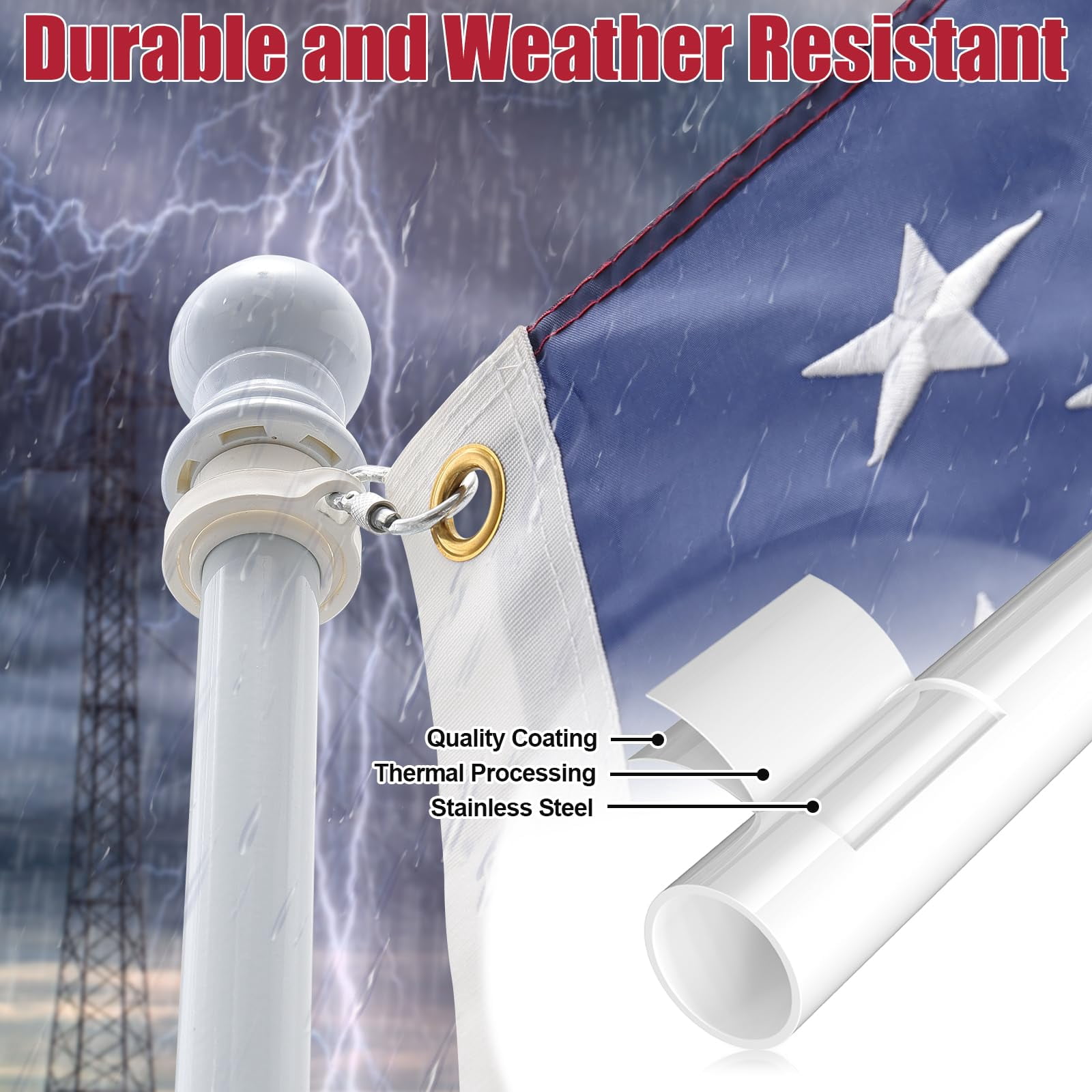 OLIYNEDY Truck Flag Pole with Mount for Truck Bed, 5ft Metal Flagpole for Car, Pickup, Jeep, Heavy Duty Flag Pole Kit with Holder, White