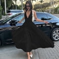 thumbnail image 6 of Women'S Summer Halter Dress Low Cut Sleeveless A Line Tulle Swing Corset Prom Formal Ball Gowns Black XL, 6 of 9