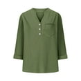 thumbnail image 6 of Women's Casual Shirts with Pocket V Neck Button 3/4 Sleeve Basic Tee Casual Loose Fit Solid Color Tops (S, Army Green), 6 of 7