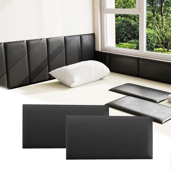 Headboard Umedol, paquete de 4 unidades, 20 x 40 cm, acolchado de pared 3D negro