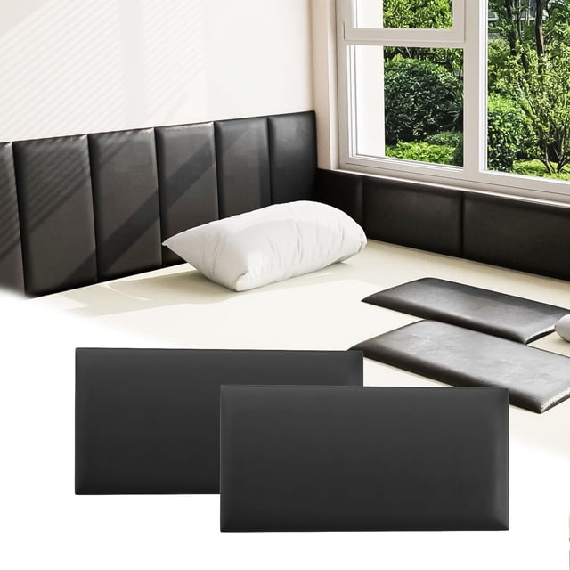 Headboard Umedol, paquete de 4 unidades, 20 x 40 cm, acolchado de pared 3D negro