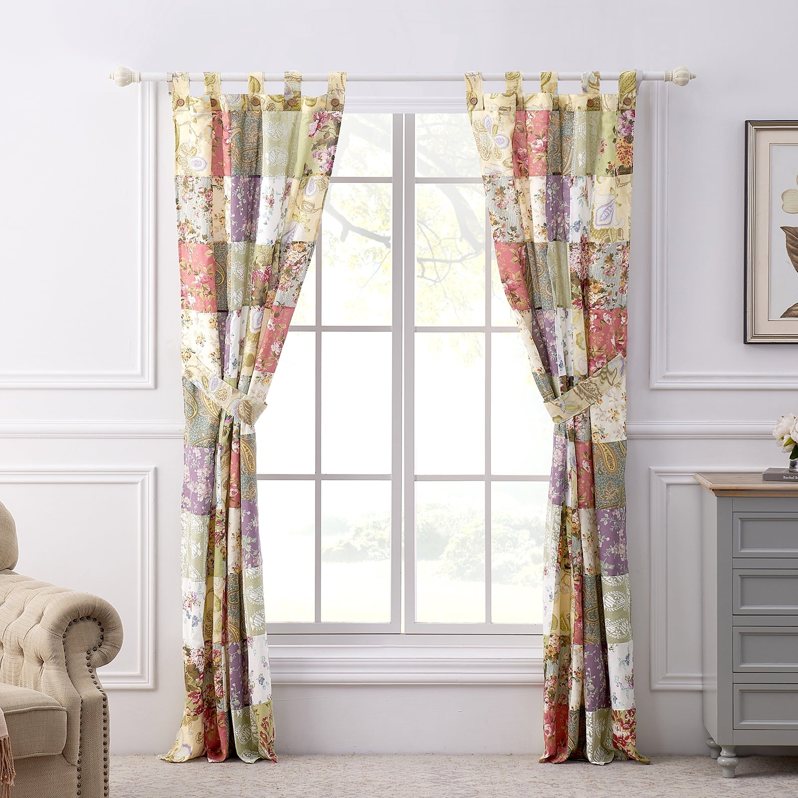 Greenland Home Fashions Blooming Prairie Authentic Patchwork Window Curtain Panels, Set of 2 with Tiebacks