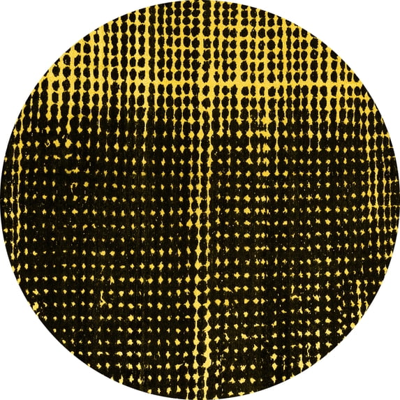 Ahgly Company Machine Washable Indoor Round Abstract Yellow Modern Area Rugs, 8' Round