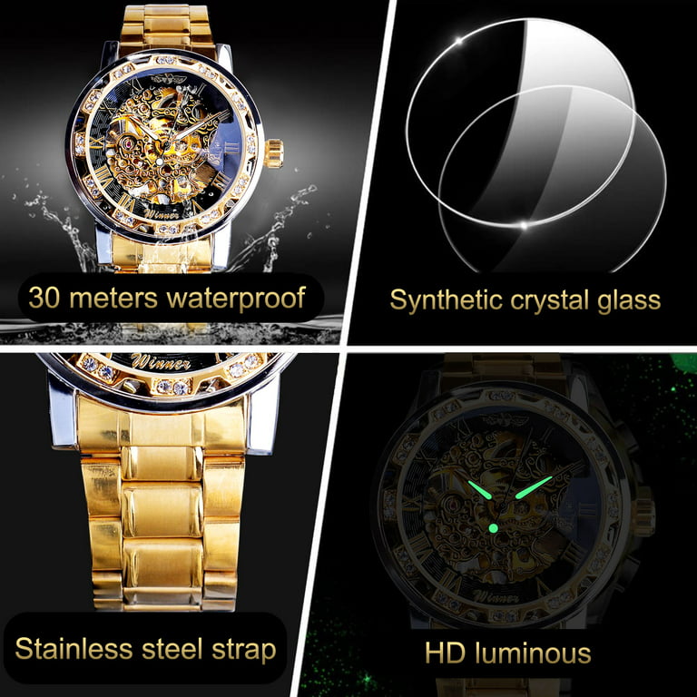  Mens Watches Men Designer Chronograph Waterproof Analogue  Quartz Watch Men Stainless Steel Wrist Watch Fashion Date Watches for Men  Gold : Clothing, Shoes & Jewelry