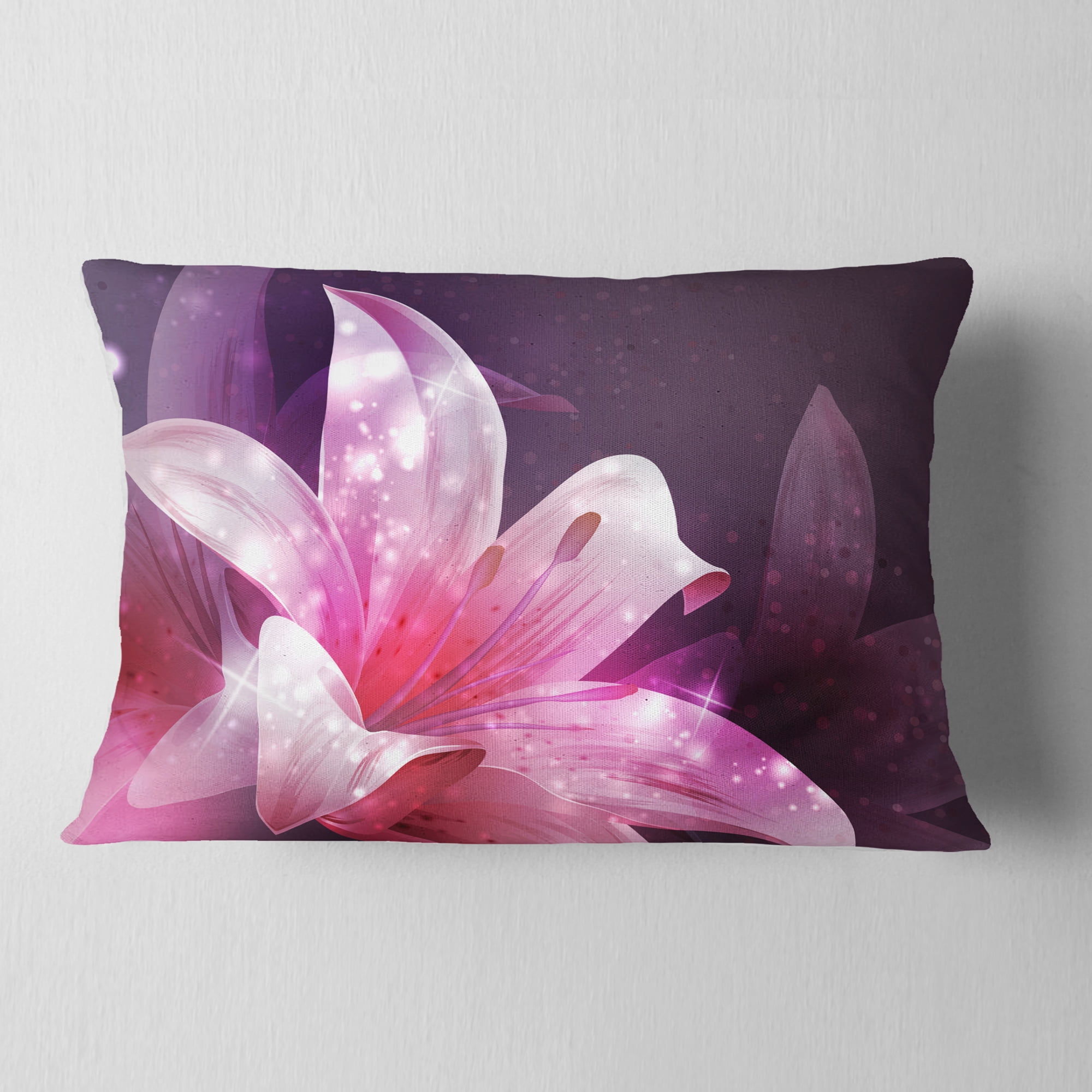 Designart Shining Pink Fractal Flower - Floral Throw Pillow - 12x20