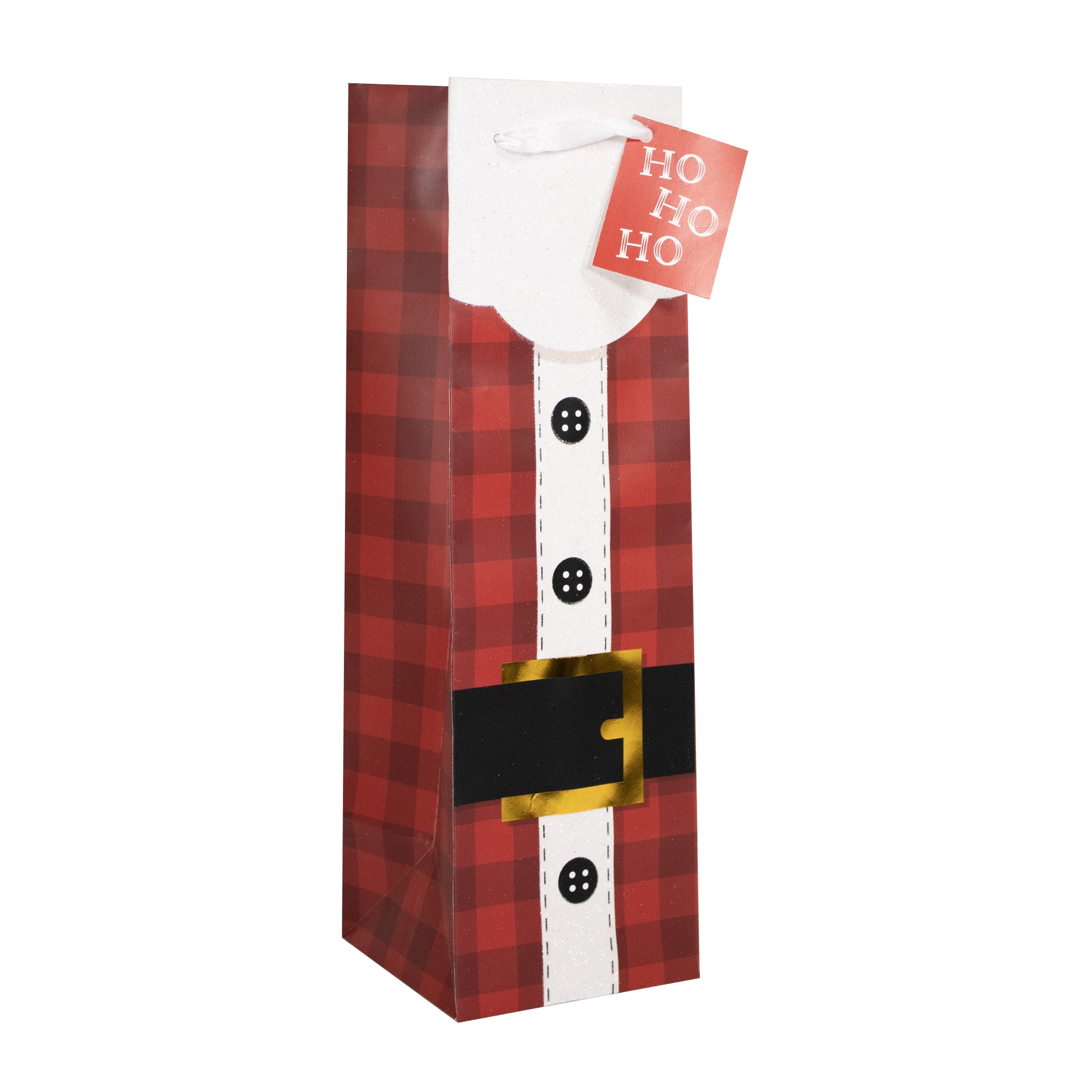 Holiday Time Red Santa Belt Small Wine Christmas Paper Gift Bag