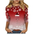thumbnail image 2 of HOMBOM Fall Shirts for Women 3/4 Sleeve Dressy Casual Xmas Crewneck Red Christmas Snowflakes Ladies Tee Shirts, 2 of 6