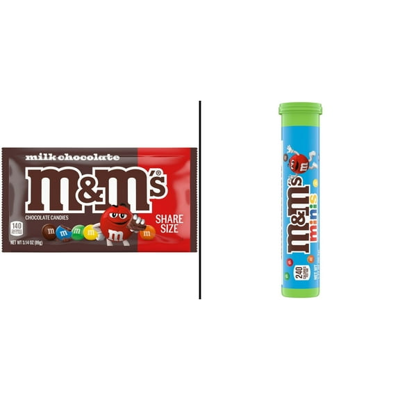 M&M'S Milk Chocolate Candy 3.14 oz & M&M'S Minis Milk Chocolate Candy Mega Tube 1.77 oz