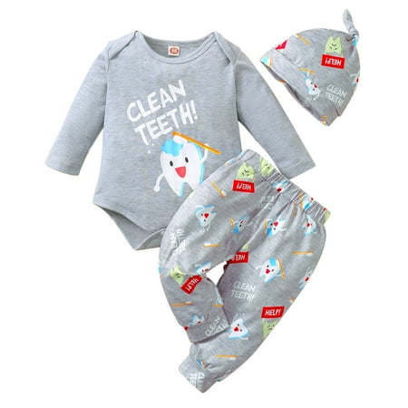 

Toddler Girls Outfits Cartoon Printed Long Sleeves Teeth Printed Pants Hat 3pcs Kids Children Spring Summer Fashion Leisure Cute Sleepwear Streetwear Sets
