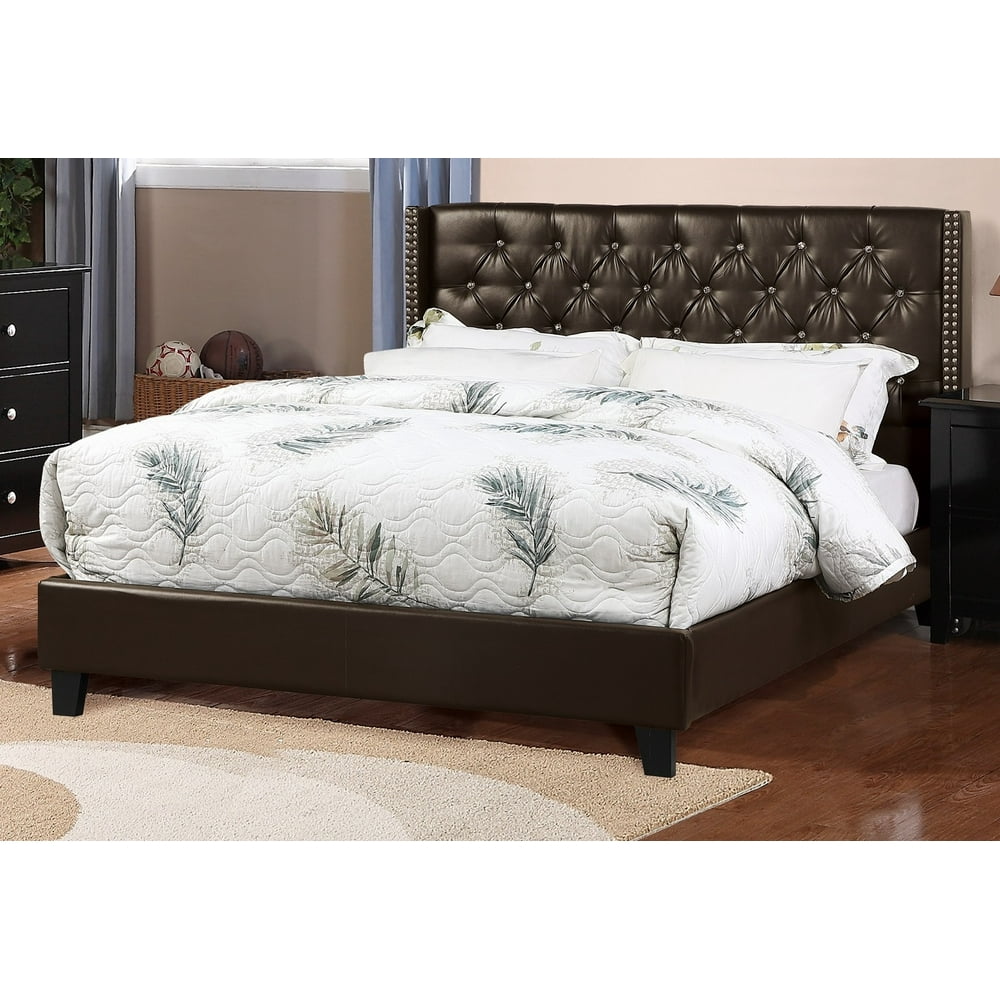 Modern Bedroom Furniture Queen Size Bed 1pc Bedframe Espresso Faux