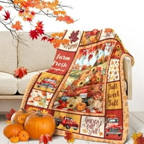 Fall Blanket Pumpkin Throw Blanket Red Truck Maple Leaf Autumn Harvest Fleece Blankets Thanksgiving Decor Gift Fall Decor Flannel Blankets for Couch Sofa Bedroom 50"x40"