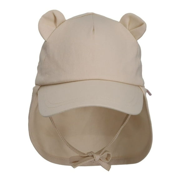 CaliKids Organic Cotton Ball Hat with Flap - Cream Tan (M, 9-18M)